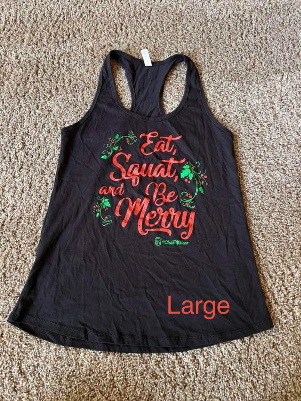 Burn Boot Camp Women’s Black Holiday Graphic Racerback Tank - Large